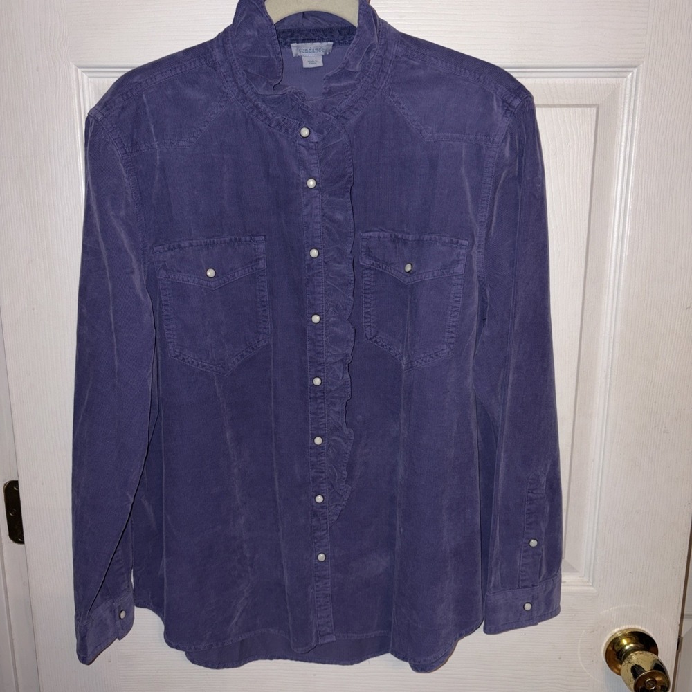 Sundance XL Ombeline Corduroy Shirt Purple Pearl Snap Ruffle Western Boho